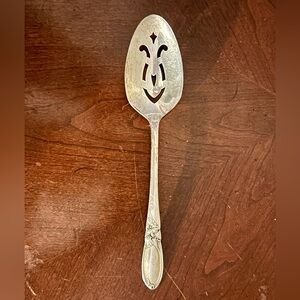 Mid Century Modern Community White Orchid Silverplate Pierced Serving Spoon